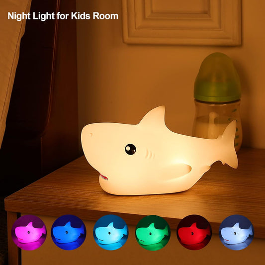 Cute Shark Night Light, Shark Lights for Boys Girls Christmas Gifts Nightlight Kids Teens Room Decor, Silicone Animal Night Lamp