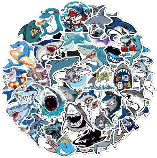 Shark Sticker 50Pcs Animal Cartoon Stickers for Water Cup Backpack Lovely Gift to Friends