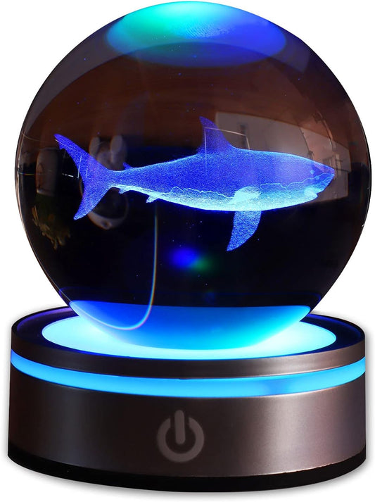 3D Night Light for Kids, Shark Lamp, Crystal Ball with LED Colorful Lighting Touch Base, Kids Bedroom Decor as Christmas Holiday Birthday Gifts for Boys Girls