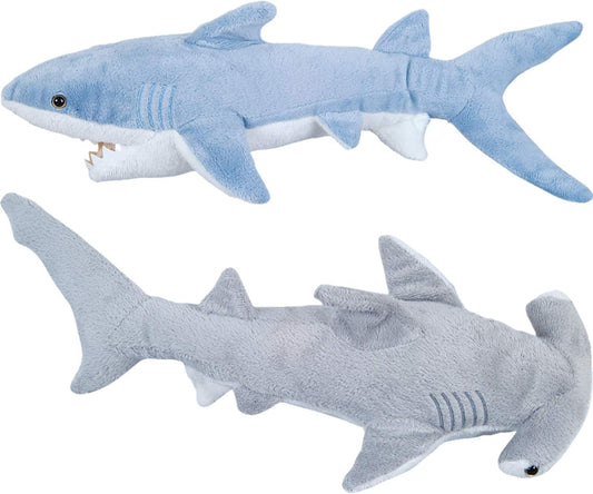 Stuffed Animal Sharks - Pack of 2 Large, 14 inch Mako & 13 inch Hammerhead Plush Shark Toys, Stuff Animals Toy, for Baby Toddlers & Kids